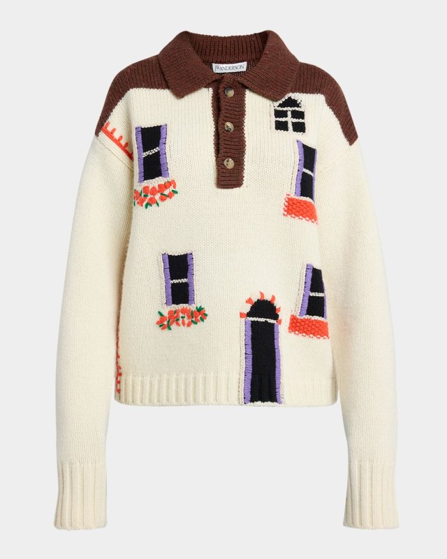 House Embroidered Polo Wool Sweater